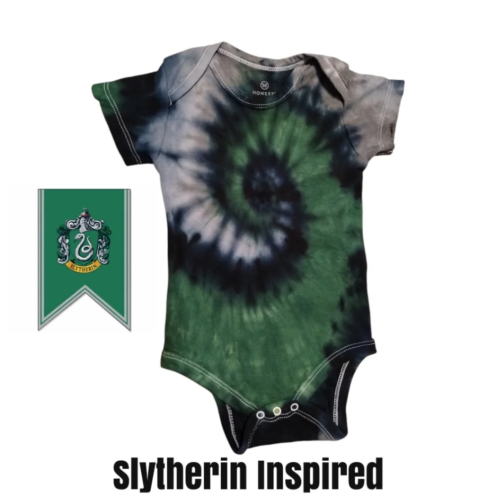 Slytherin Inspired 6-9 Months Tie Dye Spiral Onesie - Picture 3 of 5